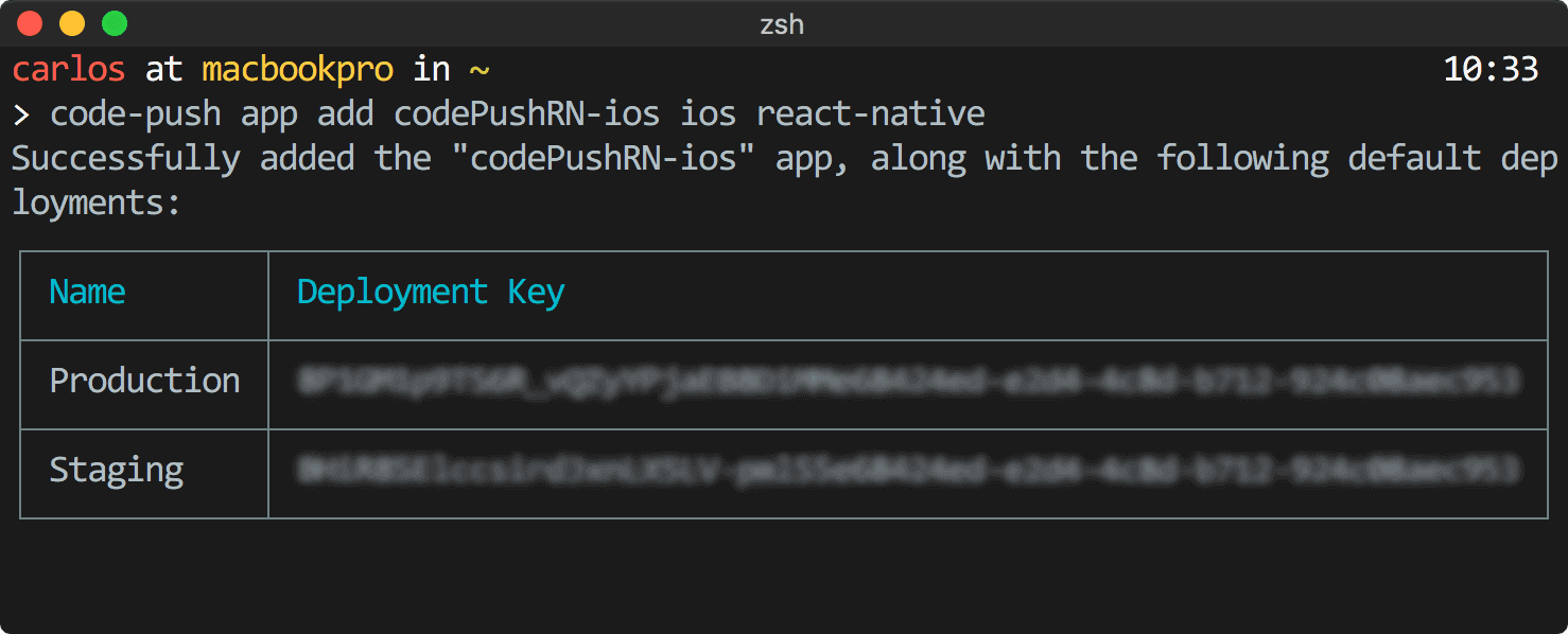 CodePush add app deployment keys