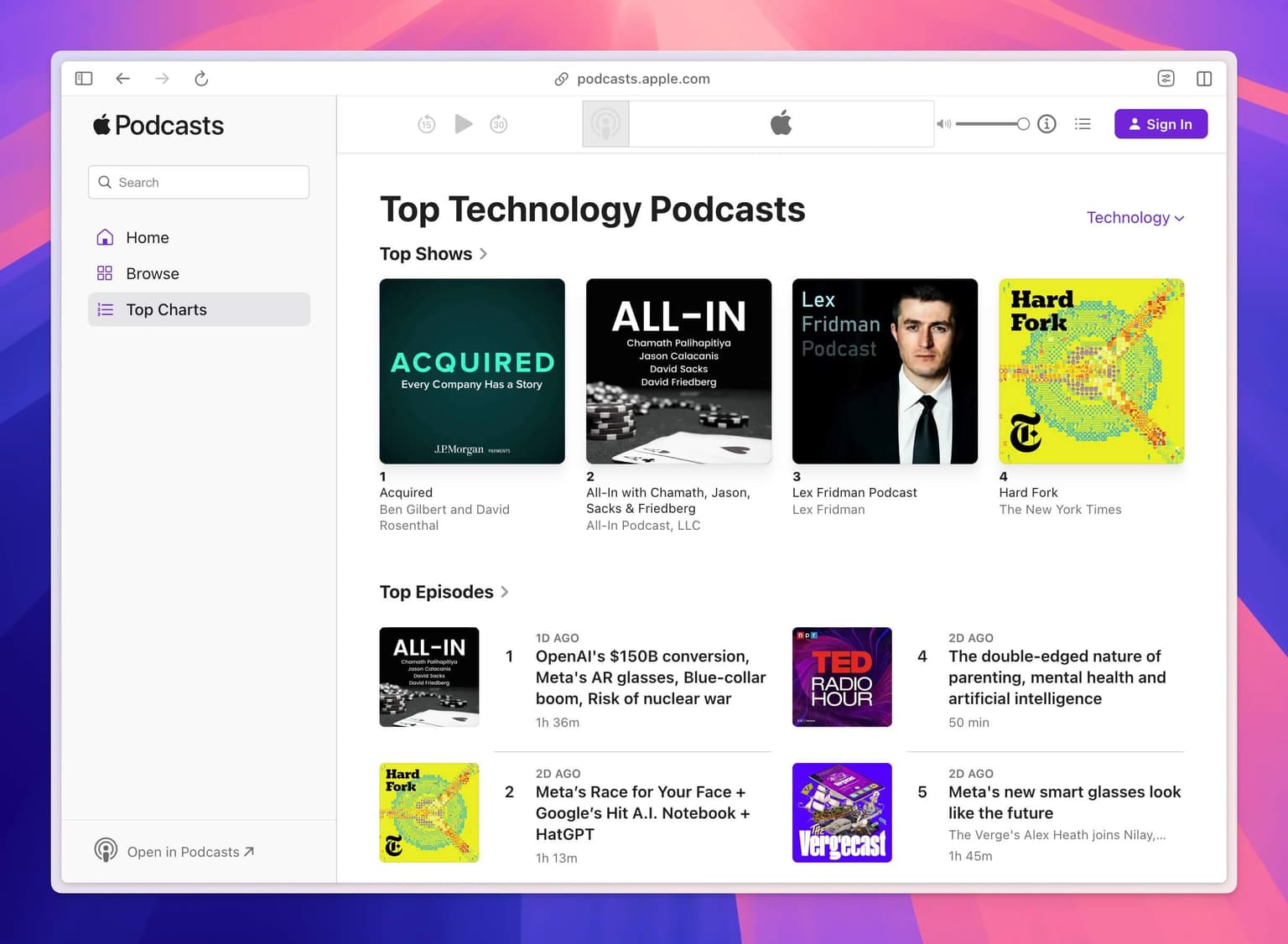 Apple Podcasts – Top Technology Podcasts